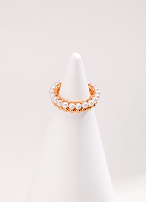 Ins Half Pearl Half Silver Ring J0218