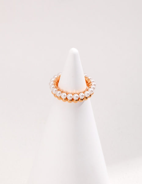 Ins Half Pearl Half Silver Ring J0218