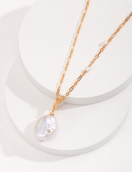 Sterling silver baroque pearl necklace D0350