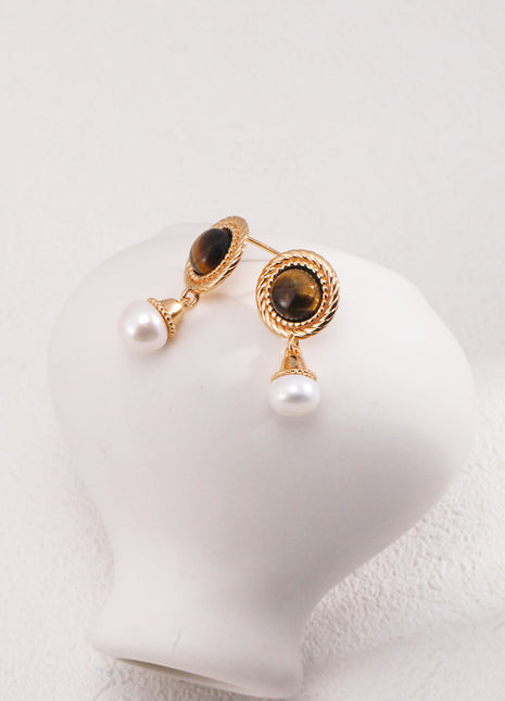 Sterling silver tiger eye pearl earrings E01108