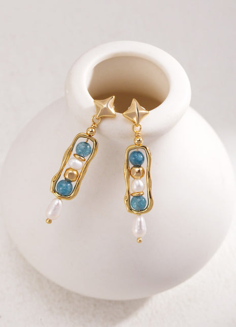 Golden Blue Pearl Earrings E01124-2
