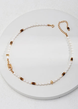 Pearl Tiger Eye Vintage Necklace D0485-2