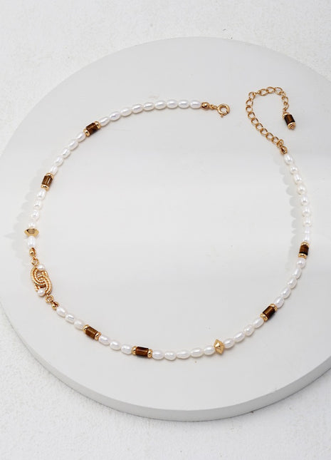 Pearl Tiger Eye Vintage Necklace D0485-2