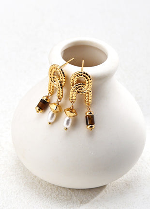 Pearl Tiger Eye Vintage Necklace D0485-2