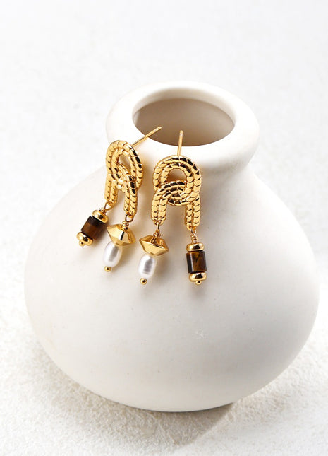 Pearl Tiger Eye Vintage Necklace D0485-2