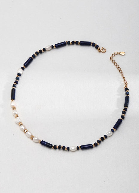 Sterling silver lapis lazuli pearl necklace D0503