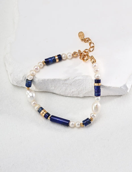 Sterling silver lapis pearl bracelet SL0136-2