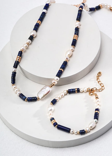 Sterling silver lapis pearl bracelet SL0136-2