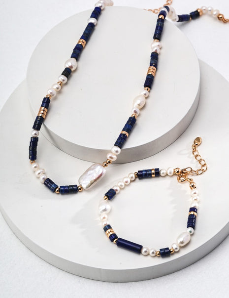Sterling silver lapis pearl bracelet SL0136-2