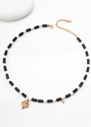 Sterling silver black agate necklace D0515-2