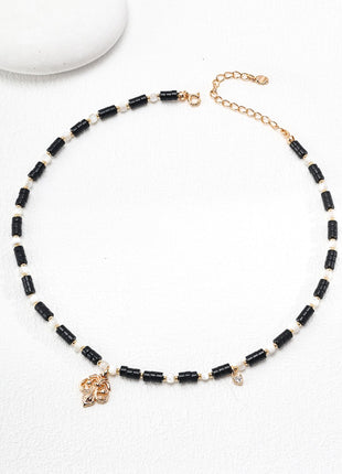 Sterling silver black agate necklace D0515-2