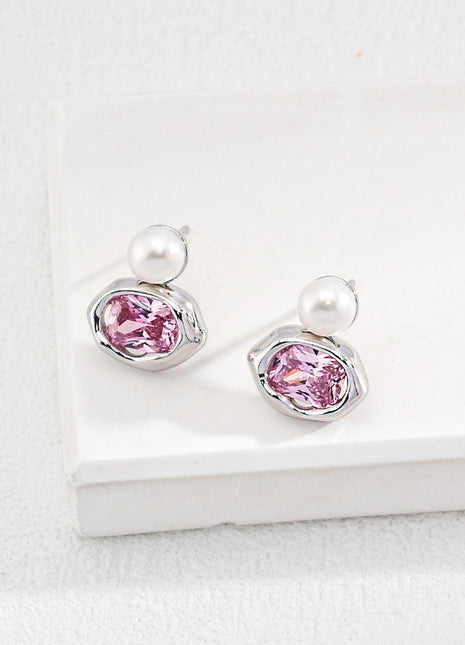 Sterling silver pearl zircon earrings E01163