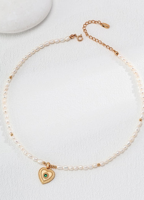 Natural Pearl Heart Pendant Necklace D0481