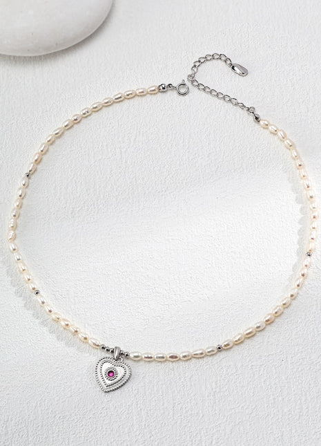 Natural Pearl Heart Pendant Necklace D0481