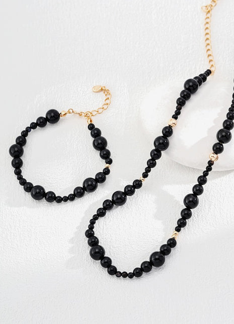 Sterling silver black agate necklace D0538-2