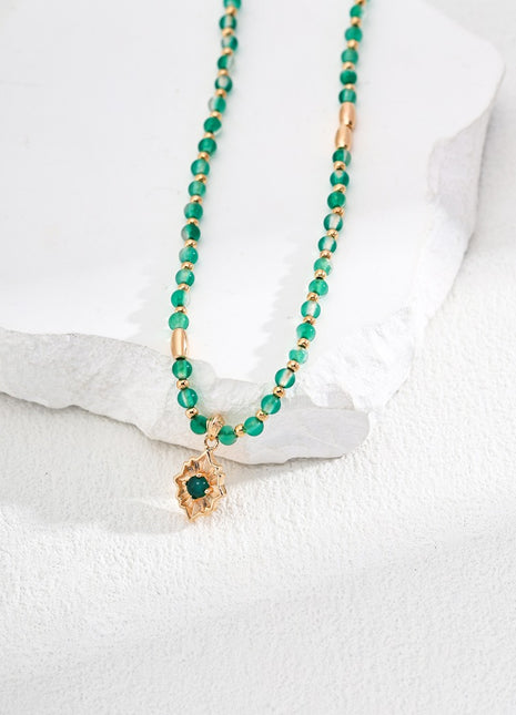 Sterling silver green agate necklace D0517-2