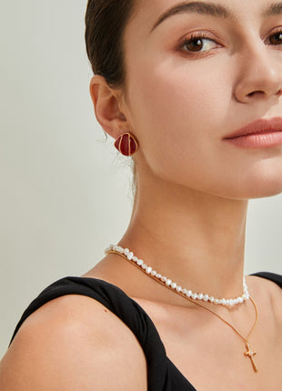 S925 Silver Red Glaze Earrings CE0219