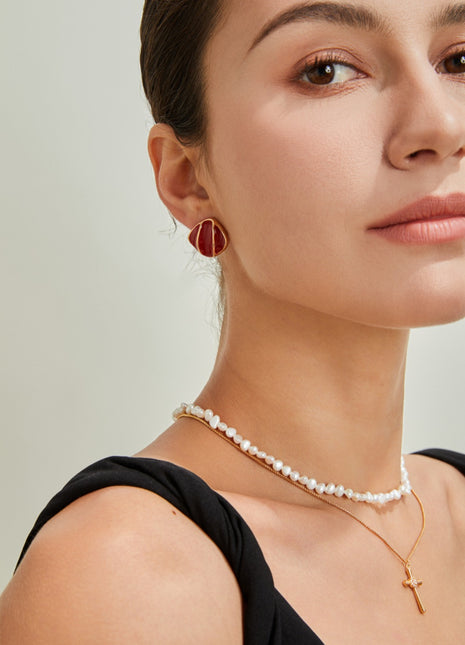S925 Silver Red Glaze Earrings CE0219