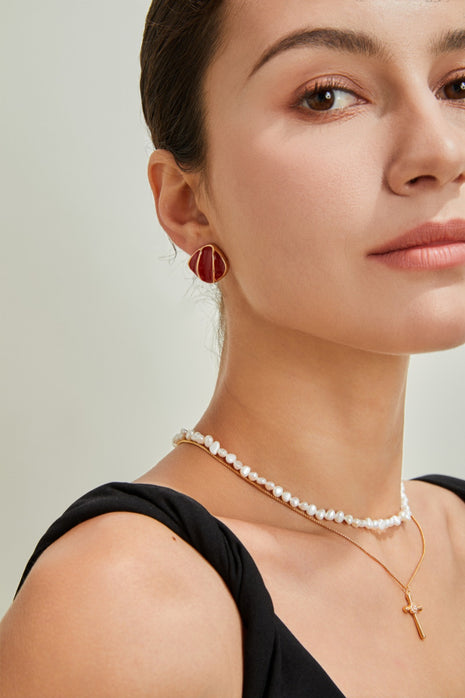 S925 Silver Red Glaze Earrings CE0219