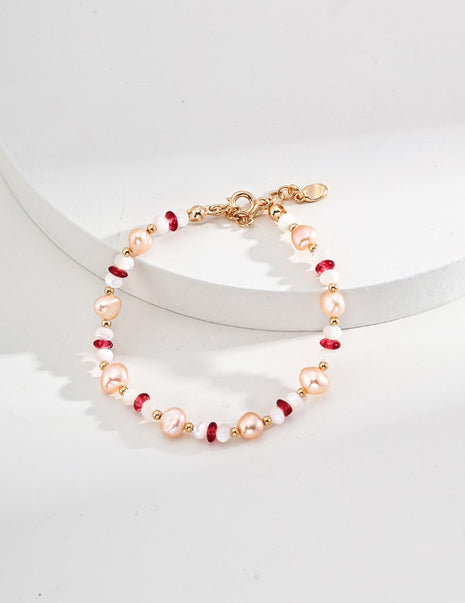 S925 Silver Pearl Ruby Bracelet SL0153-2