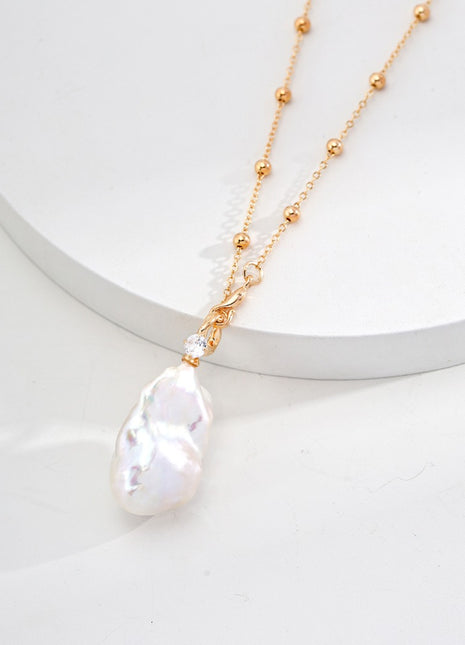S925 Silver Pearl Zircon Necklace D0574-2