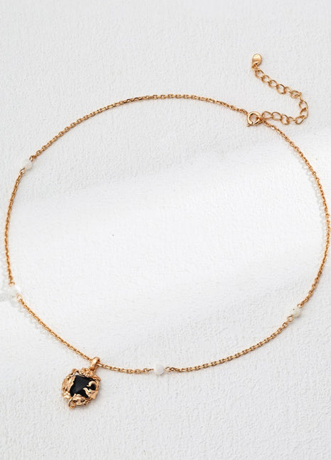 S925 Silver Black Agate Necklace D0573