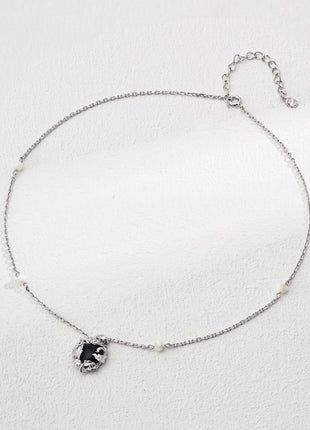 S925 Silver Black Agate Necklace D0573