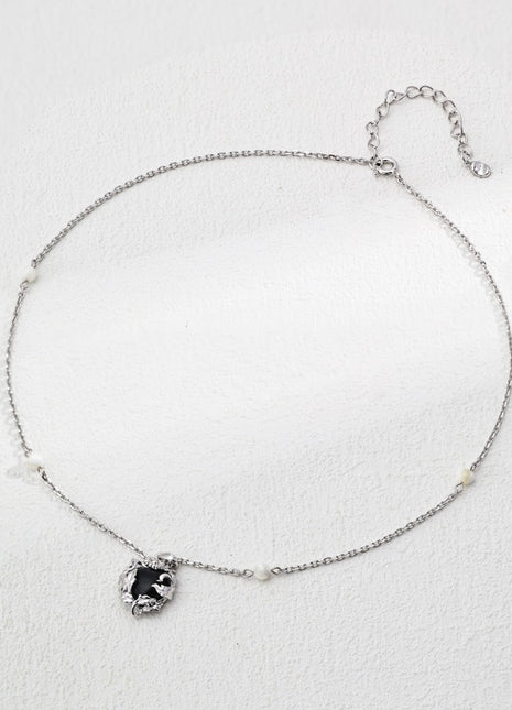 S925 Silver Black Agate Necklace D0573
