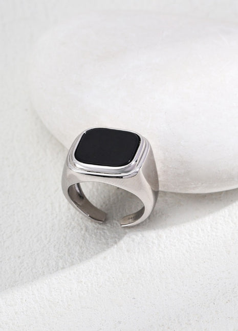 S925 Silver Black Agate Ring J0264