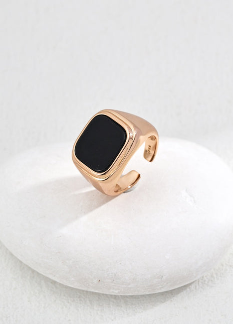 S925 Silver Black Agate Ring J0264