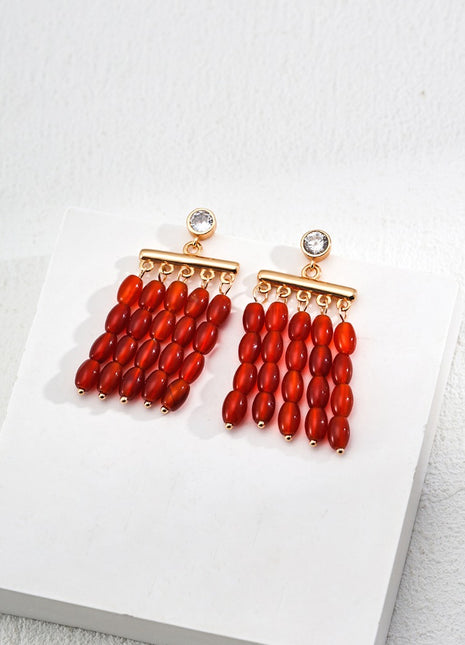 S925 Silver Red Agate Earrings E01220-2