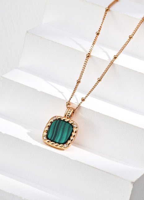 S925 Silver Zircon Malachite Necklace D0570-2