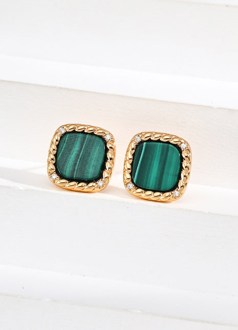 S925 Silver Zircon Malachite Necklace D0570-2