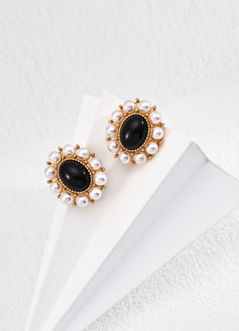 S925 Silver Black Agate Earrings E01245-2