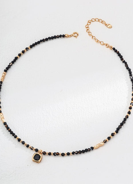 S925 Silver Black Agate Necklace D0600
