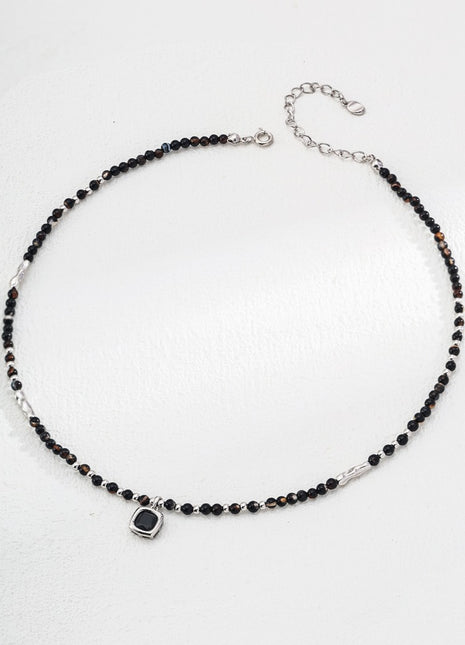 S925 Silver Black Agate Necklace D0600