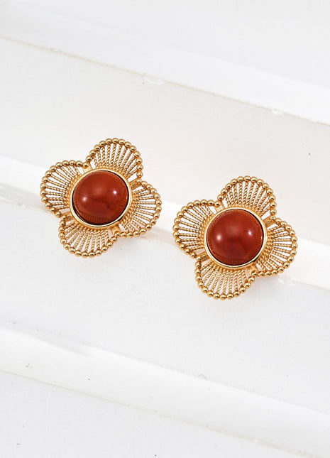 S925 Retro Red Agate Earrings E01275