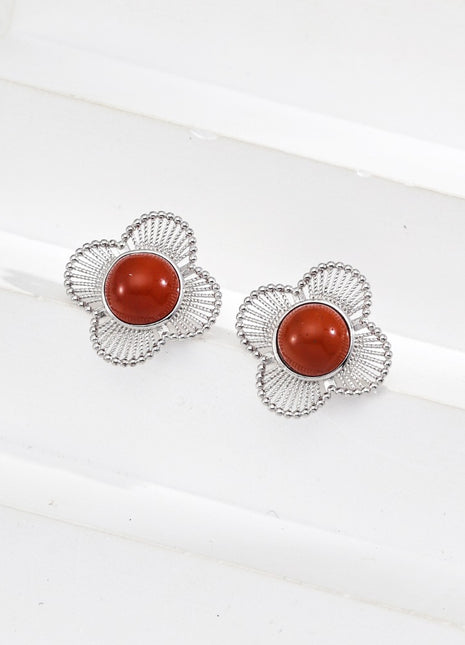 S925 Retro Red Agate Earrings E01275