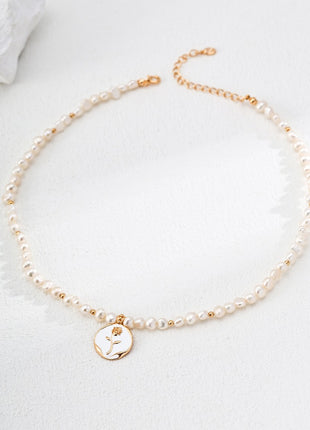 S925 Silver Pearl Rose Pendant D0614-2