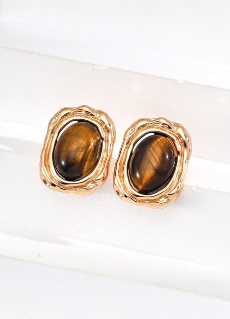 S925 Silver Tiger Eye Earrings E01281-2
