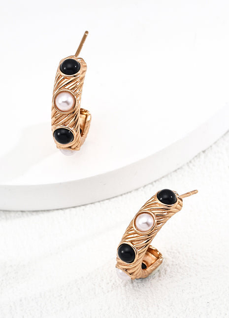 S925 Silver Pearl Onyx Earrings E01270
