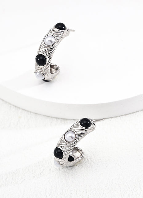 S925 Silver Pearl Onyx Earrings E01270