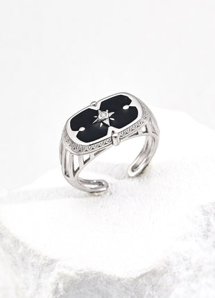 S925 Silver Blue-Black Glaze Ring J0285