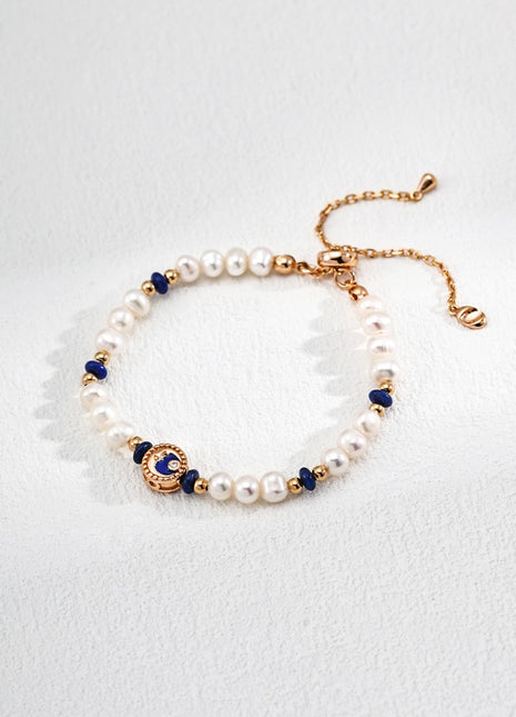 S925 Silver Pearl Lapis Bracelet SL0173-2
