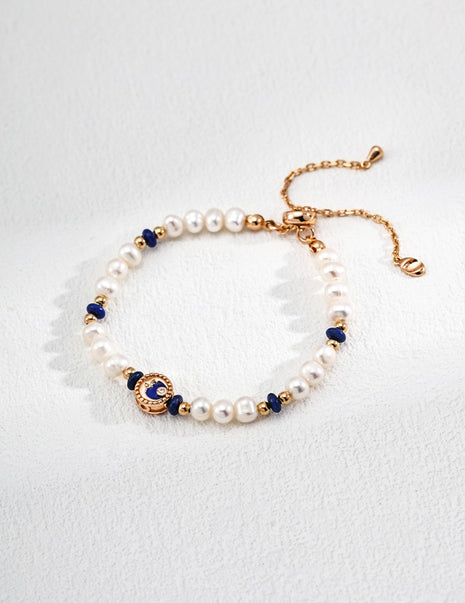 S925 Silver Pearl Lapis Bracelet SL0173-2