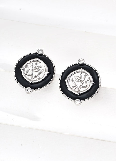 S925 Silver Black Glaze Zircon Earrings E01254