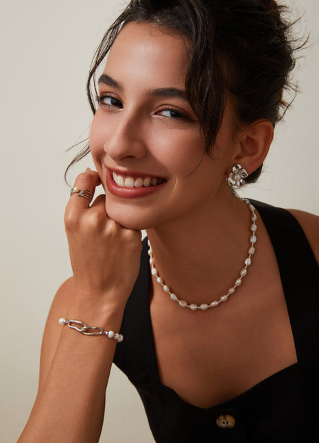 S925 Silver Pearl Necklace D0538