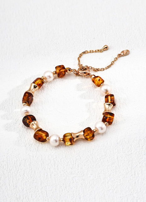 S925 Silver Pearl Amber Bracelet SL0190-2