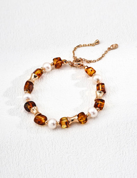 S925 Silver Pearl Amber Bracelet SL0190-2