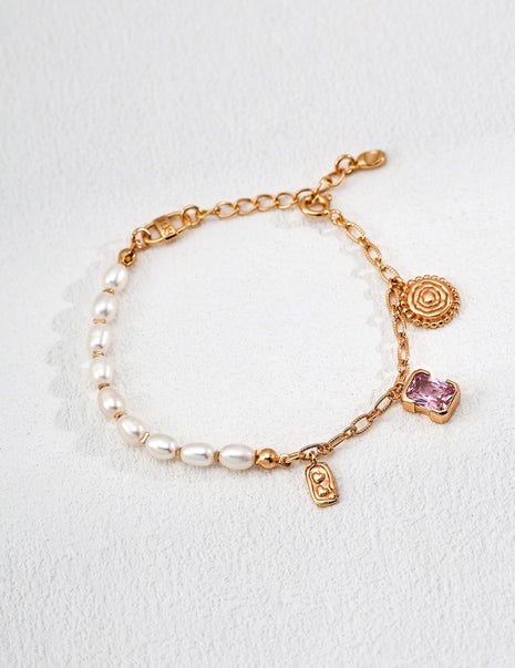 S925 Silver Pearl Zircon Bracelet SL0187-2